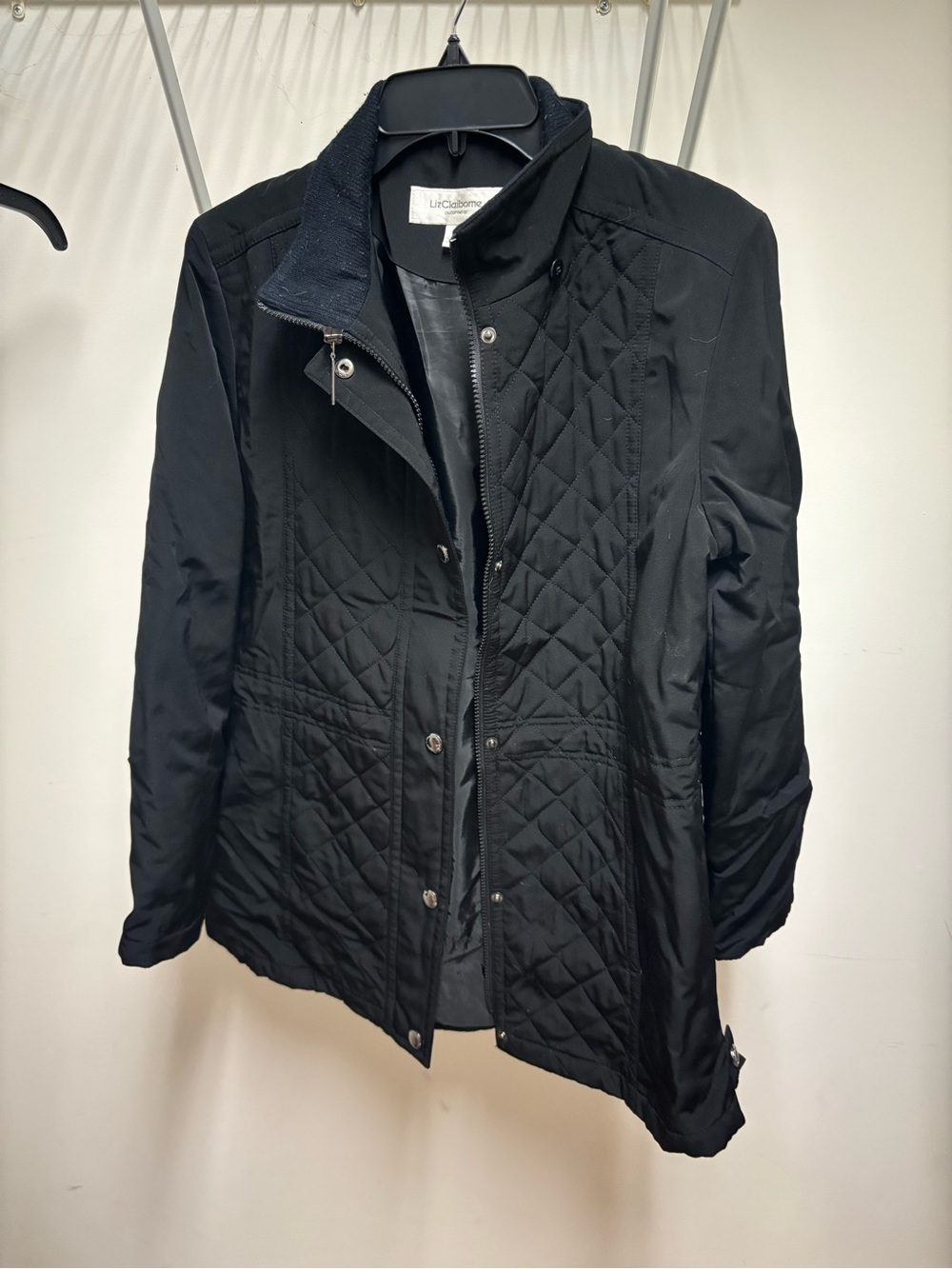 Liz Claiborne Black Quilted Stand-Collar Puffer Jacket